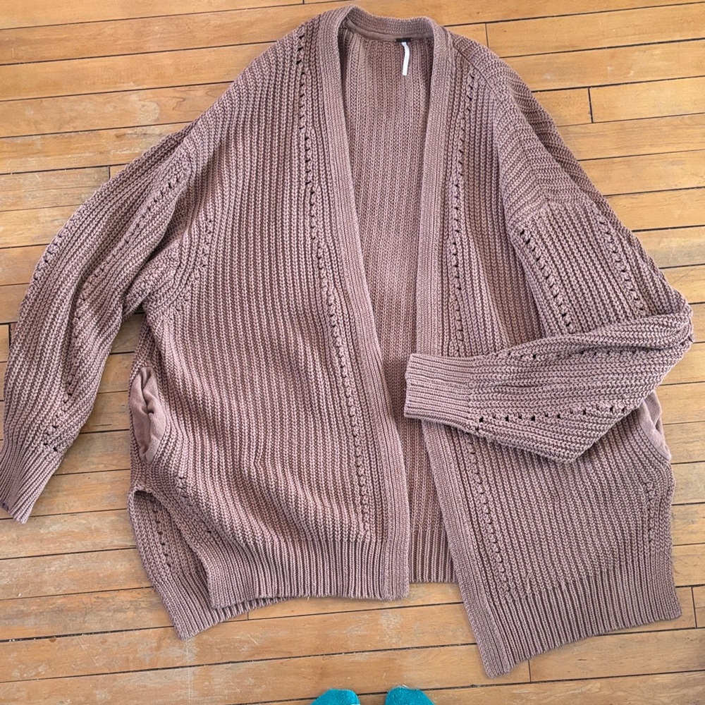 EUC Free People Open-Front Chunky Knit Cardigan - brown